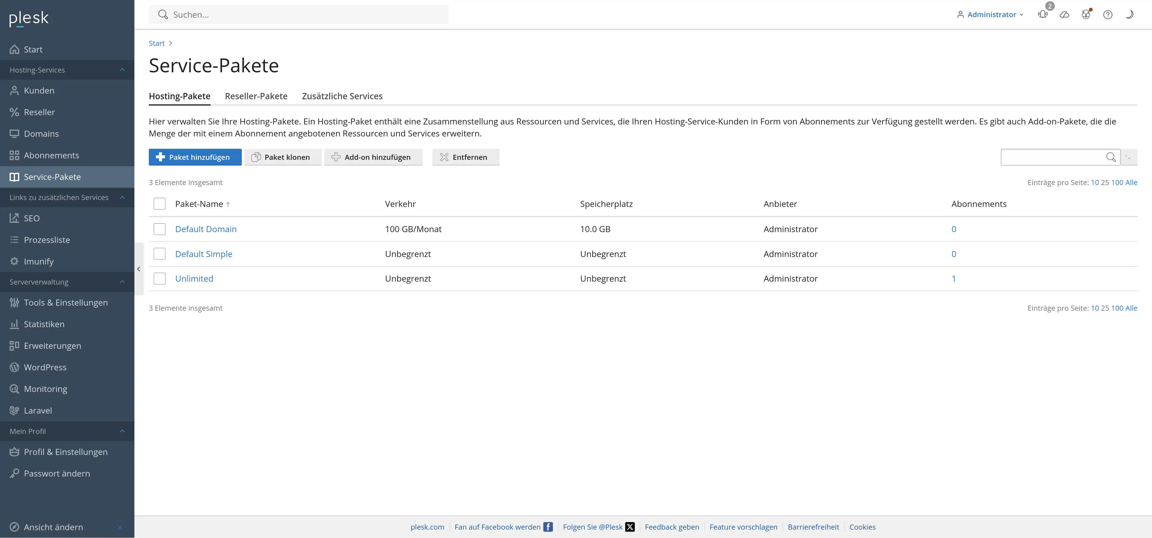 Service-Pläne & Reseller-Accounts